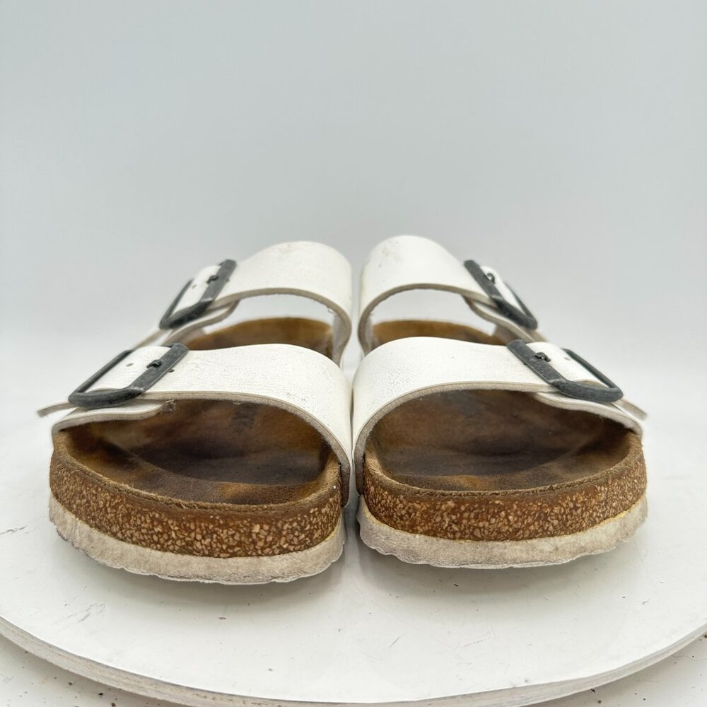 Birkenstock Arizona Women Size 8 White Leather Slide Buckle Comfort Sandal - Picture 2 of 11